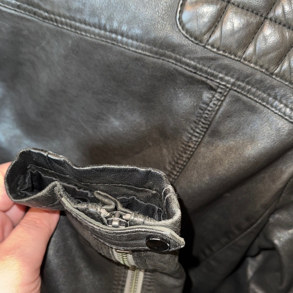 All Saints Conroy Textured 100% Leather Biker Jacket Brown Size Small Spring - Picture 5 of 11